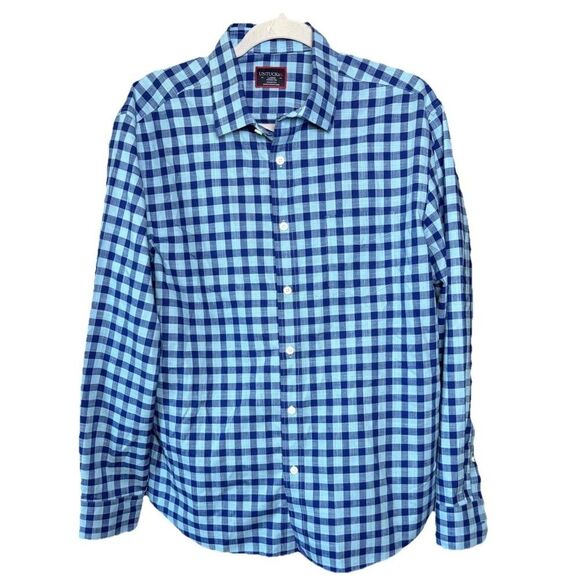 UNTUCKit Mariano WF Baby Blue Gingham All Cotton Button Down Shirt Men’s Size L - Picture 2 of 13